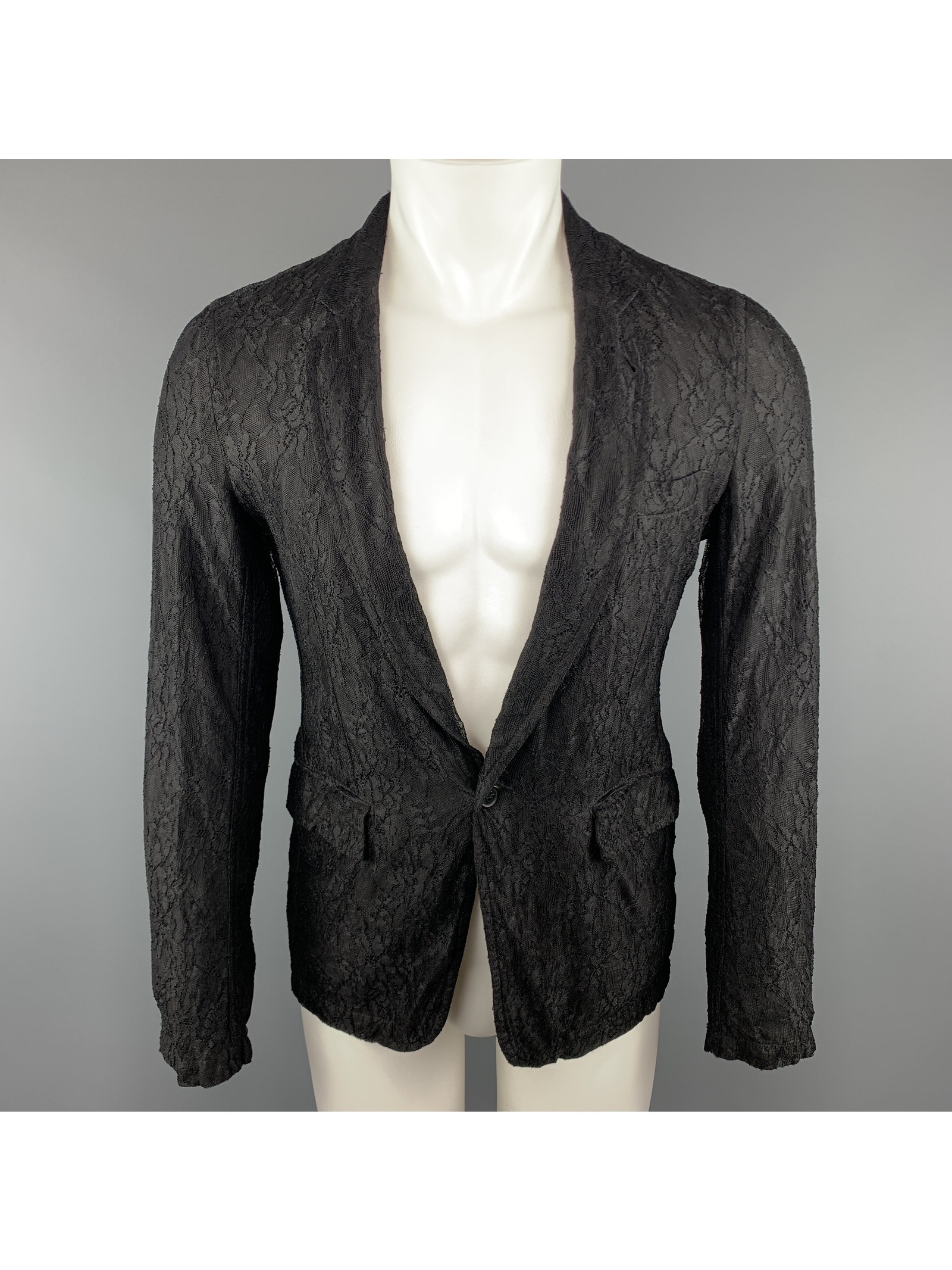 Comme Des Garcons Homme Plus S Black Lace Polyester Rayon Notch Lapel Jacket